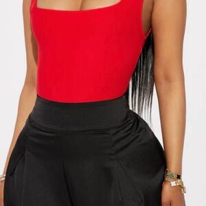 Red square tank body suit